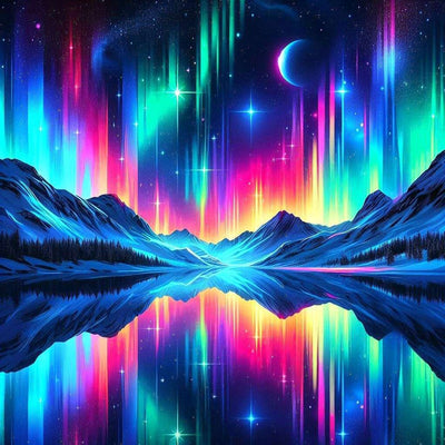 Diamond Painting-Nordlichter über den schneebedeckten Bergen - Jetzt bei diamondspainting kaufen
