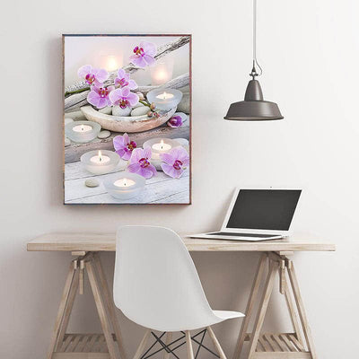 Diamond Painting-Orchideen & Kerzenlicht