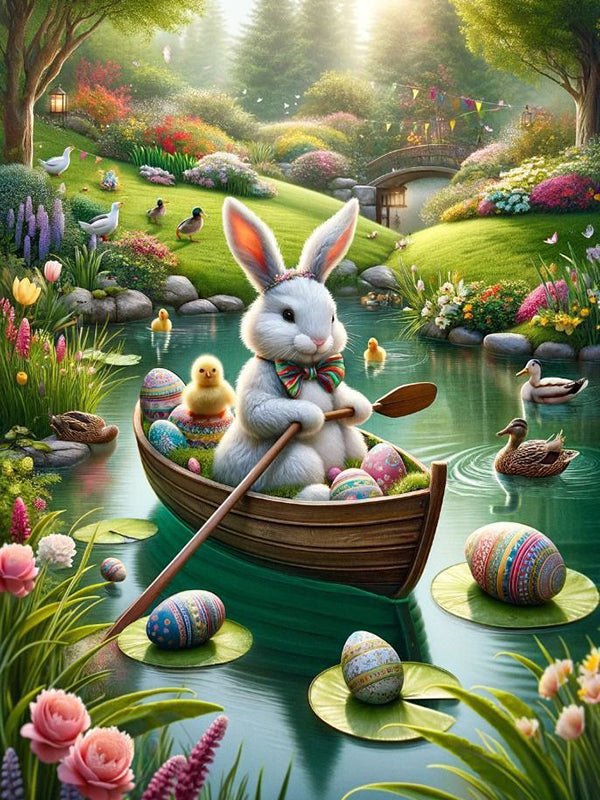 Diamond Painting - Osterhase beim Rudern - diamondspainting