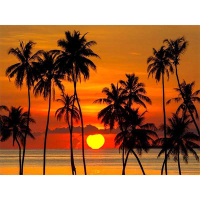 Diamond Painting-Palmen und Sonnenuntergang