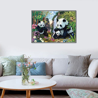 Diamond Painting-Panda-Familie im Bambuswald