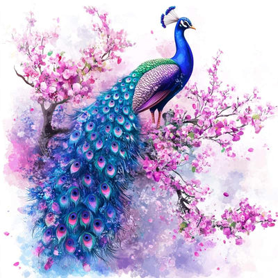 Diamond Painting-Pfau in Frühlingsblüte