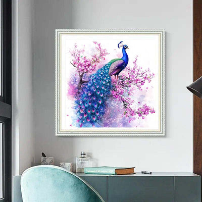 Diamond Painting-Pfau in Frühlingsblüte