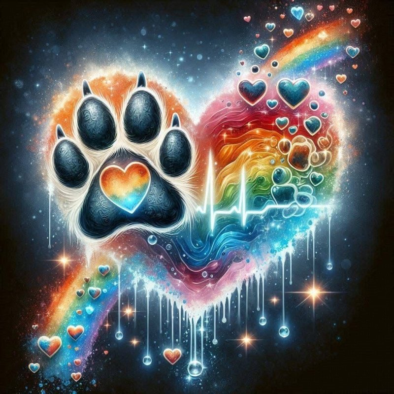 Diamond Painting-Pfotenliebe im Regenbogenherz