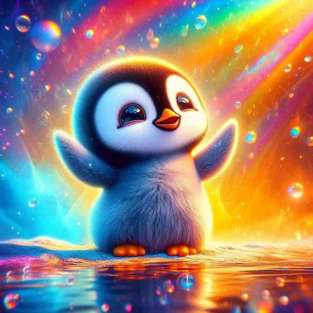 Diamond Painting-Pinguin, der die Sonne begrüßt - Jetzt bei diamondspainting kaufen