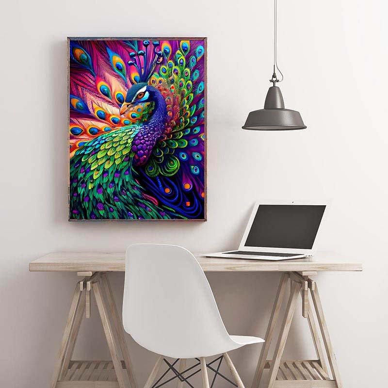 Diamond Painting-Prächtiger Pfau in Regenbogenfarben