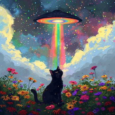 Diamond Painting-Regenbogen-Katze & UFO