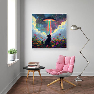 Diamond Painting-Regenbogen-Katze & UFO