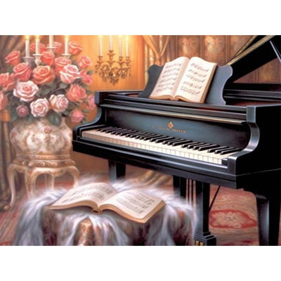 Diamond Painting-Romantisches Klavier mit Rosen