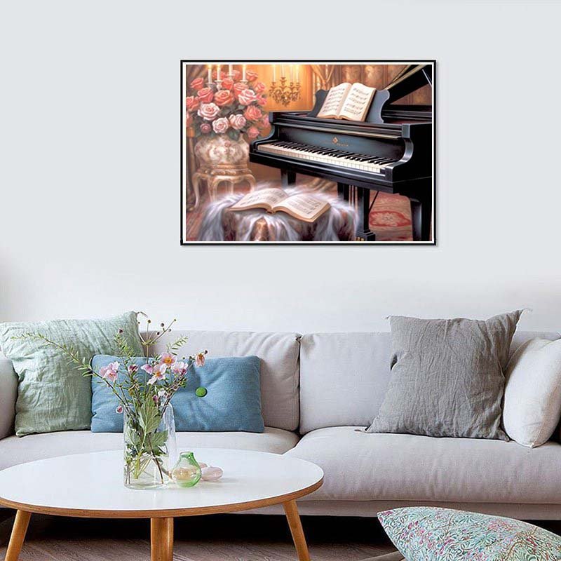 Diamond Painting-Romantisches Klavier mit Rosen