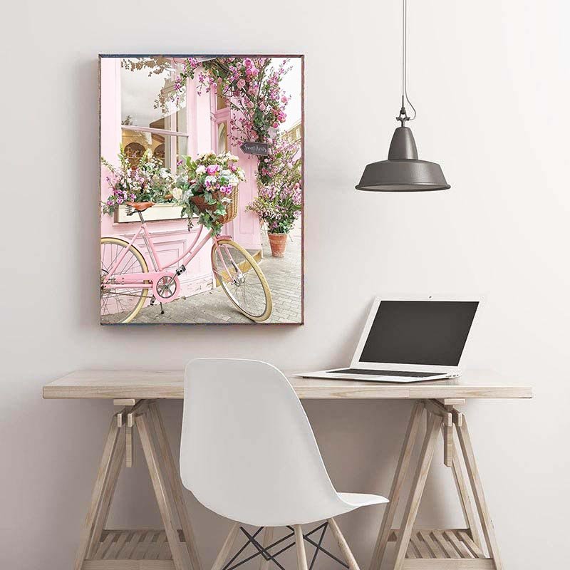 Diamond Painting-Rosa Vintage Fahrrad mit Blumen