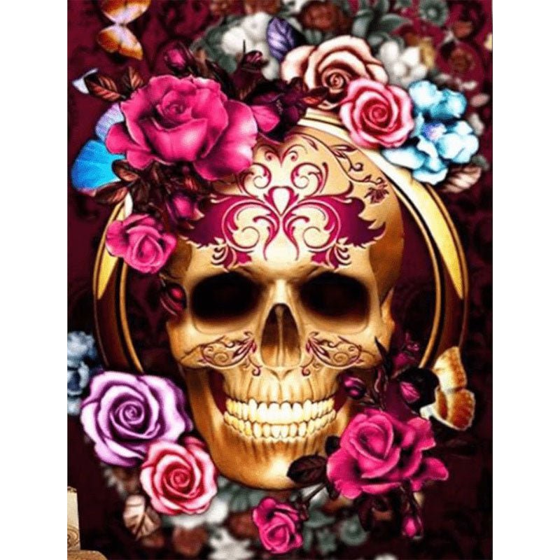 Diamond Painting-Rosen-Schädel