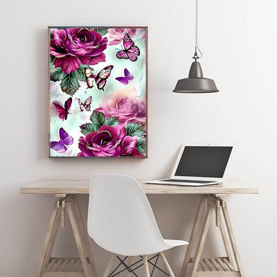 Diamond Painting-Rosenzauber mit Schmetterlingen