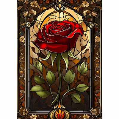 Diamond Painting-Rote Rose im Glasfenster