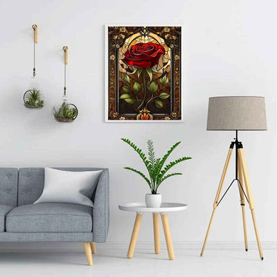 Diamond Painting-Rote Rose im Glasfenster