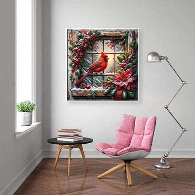 Diamond Painting-Roter Kardinal am Weihnachtsfenster