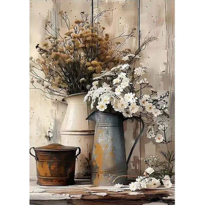 Diamond Painting-Rustikale Blumenstilleben