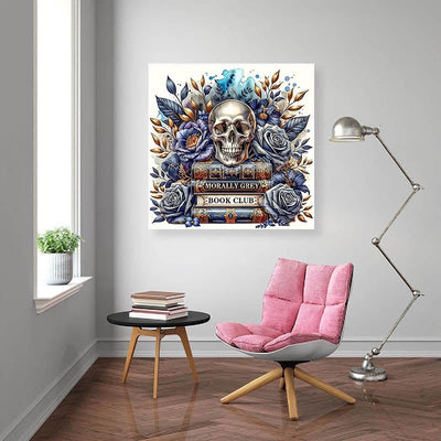 Diamond Painting-Schädel mit blauen Rosen