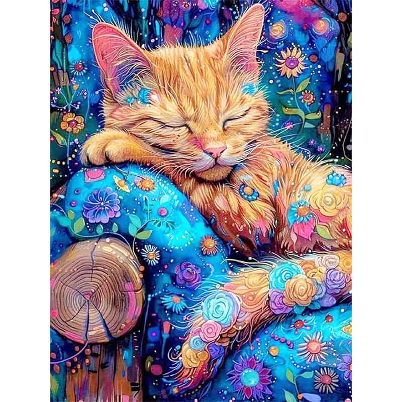 Diamond Painting-Schlafende Katze