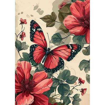 Diamond Painting-Schmetterling auf roten Blumen