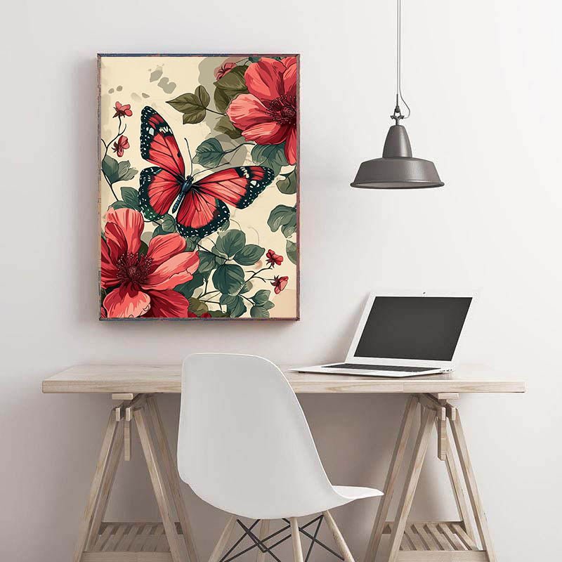 Diamond Painting-Schmetterling auf roten Blumen