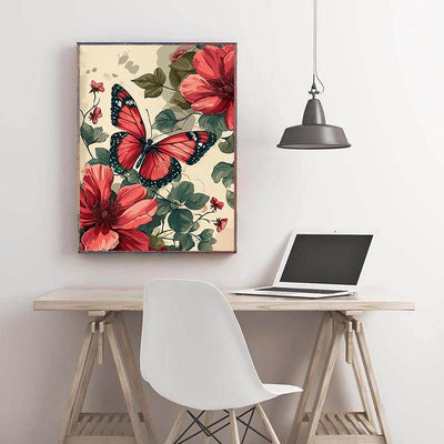 Diamond Painting-Schmetterling auf roten Blumen