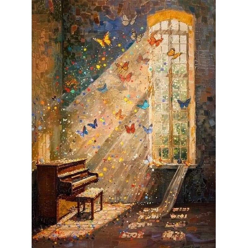 Diamond Painting-Schmetterling und Klavier