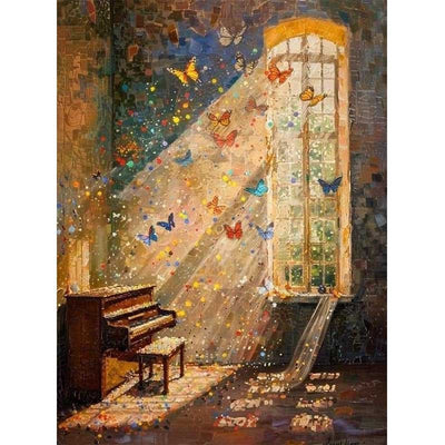 Diamond Painting-Schmetterling und Klavier