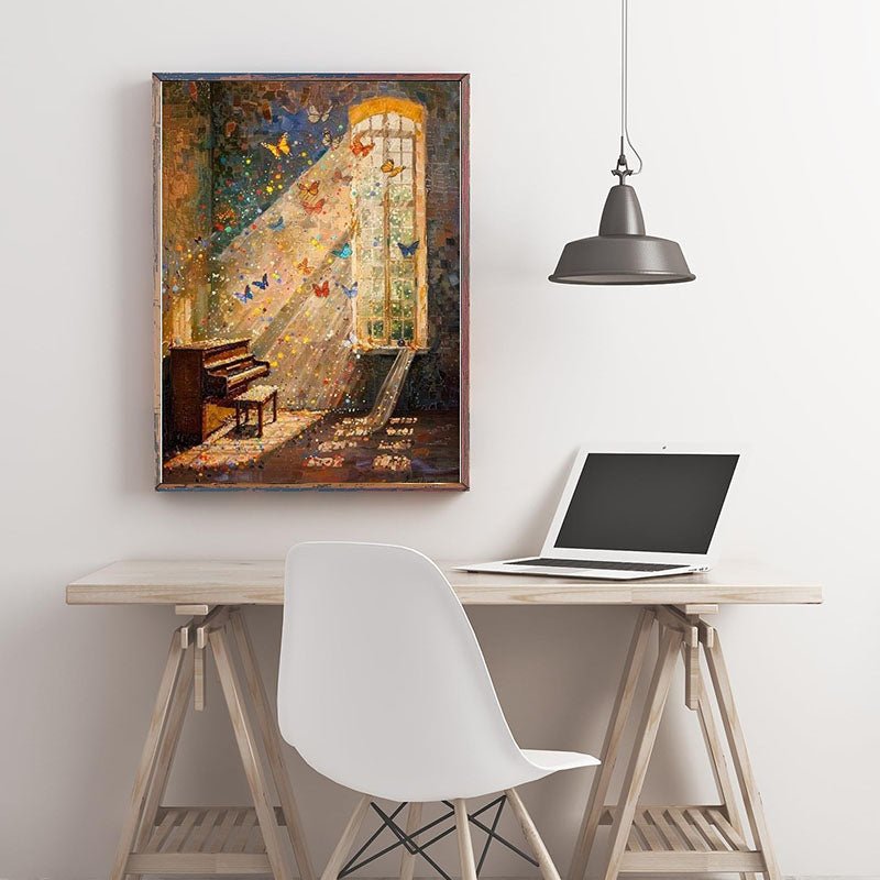 Diamond Painting-Schmetterling und Klavier
