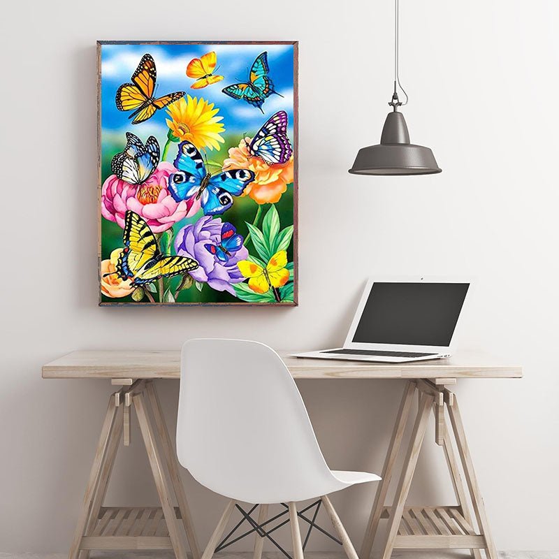 Diamond Painting-Schmetterlingszauber im Blütenparadies