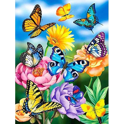 Diamond Painting-Schmetterlingszauber im Blütenparadies