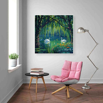 Diamond Painting-Schwanensee unter Weiden