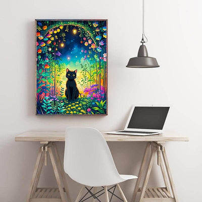 Diamond Painting-Schwarze Katze im Zaubergarten