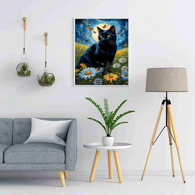 Diamond Painting-Schwarze Katze & Schmetterlinge