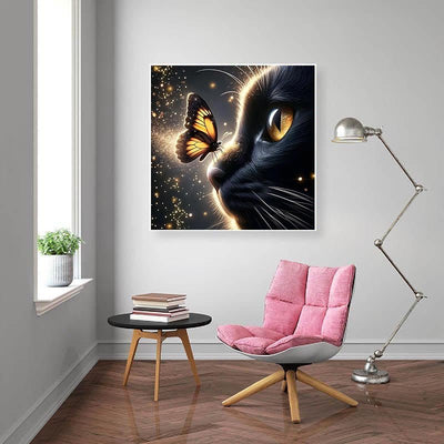 Diamond Painting-Schwarze Katze und Goldschmetterling