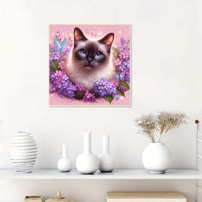 Diamond Painting-Siamkatze und Blumen