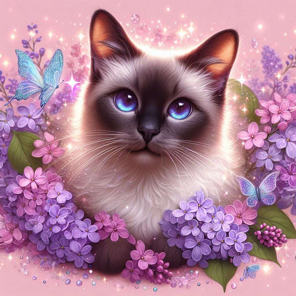 Diamond Painting - Siamkatze und Blumen - diamondspainting