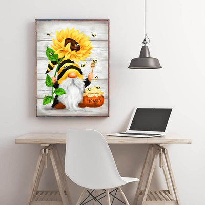 Diamond Painting-Sonnenblume & Gnom im Bienenkostüm