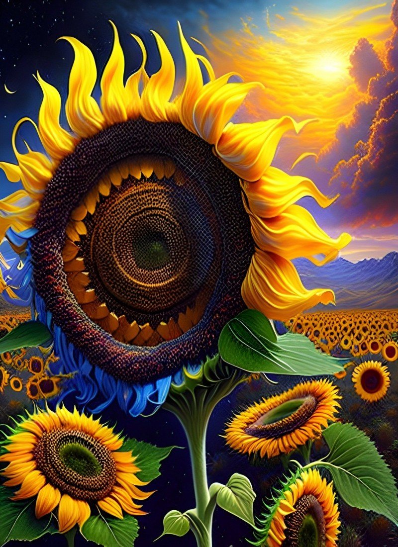 Diamond Painting - Sonnenblumen im Sonnenuntergang - diamondspainting