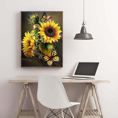 Diamond Painting-Sonnenblumen und Schmetterlinge