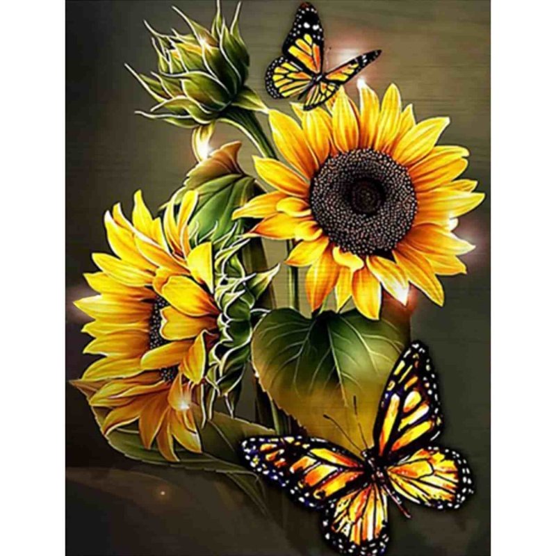 Diamond Painting-Sonnenblumen und Schmetterlinge
