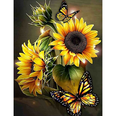 Diamond Painting-Sonnenblumen und Schmetterlinge