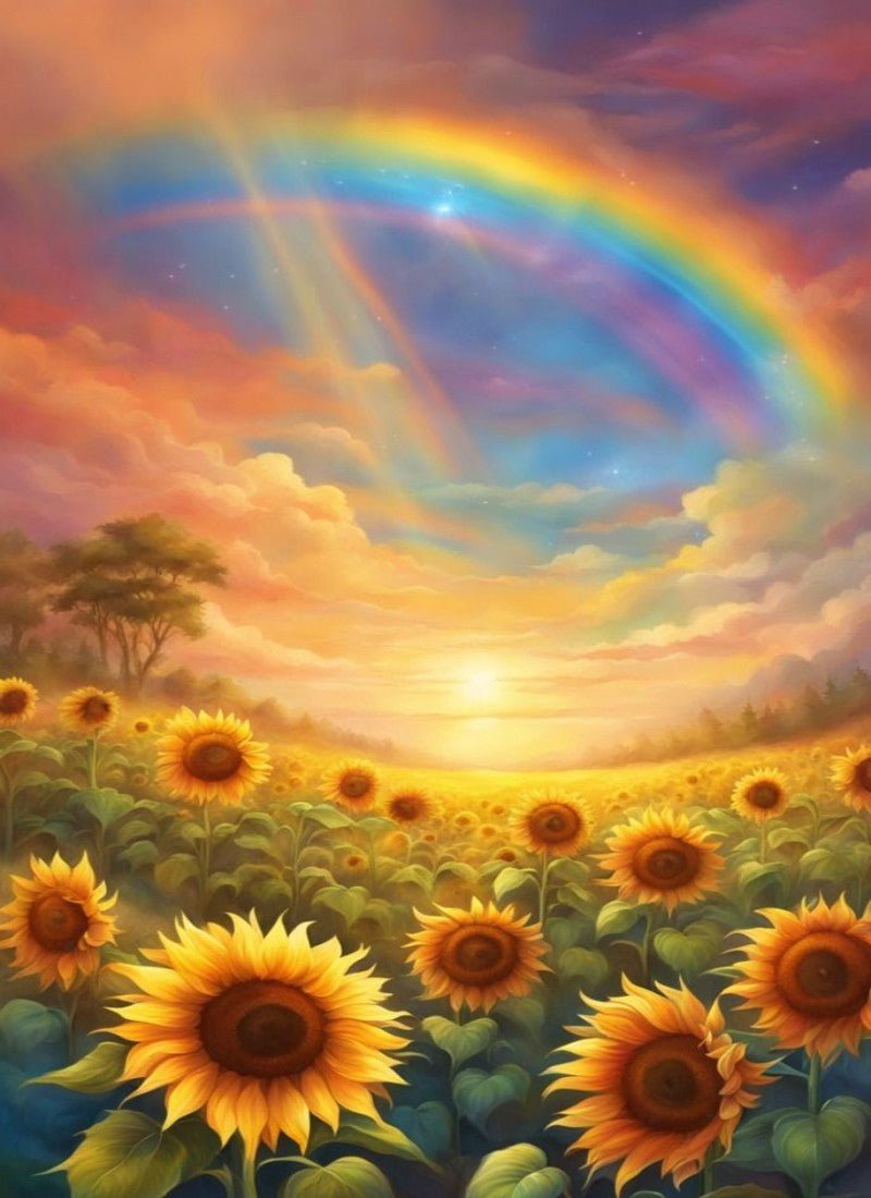 Diamond Painting - Sonnenblumen unter dem Regenbogen - diamondspainting