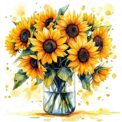 Diamond Painting-Sonnenblumenstrauß im Glasvasen