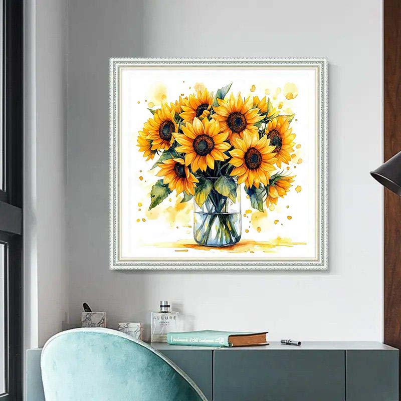 Diamond Painting-Sonnenblumenstrauß im Glasvasen