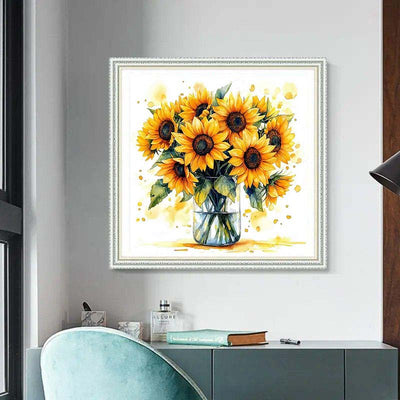 Diamond Painting-Sonnenblumenstrauß im Glasvasen