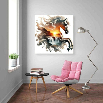 Diamond Painting-Sonnenpferd am Wasserfall