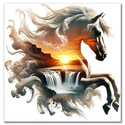 Diamond Painting-Sonnenpferd am Wasserfall
