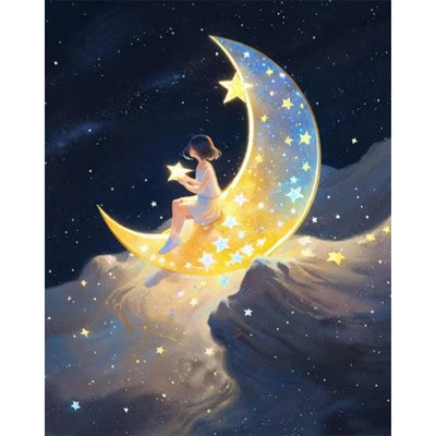Diamond Painting-Stern-Mond-Mädchen
