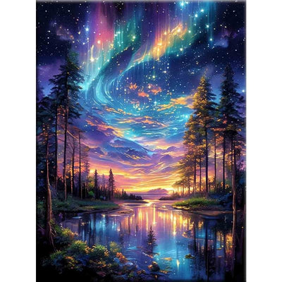 Diamond Painting-Sternennacht mit Polarlichtern